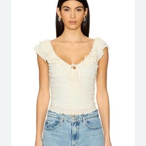 Free people Cream Ruffle Sleeve Top